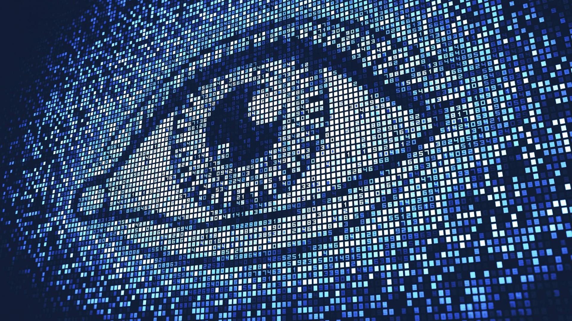 Auf dem Bild ist ein blau eingefärbtes Auge zu sehen, dass aus ganzen viele Pixel besteht. Auf dem Bild ist ein blau eingefärbtes Auge zu sehen, dass aus ganzen viele Pixel besteht.