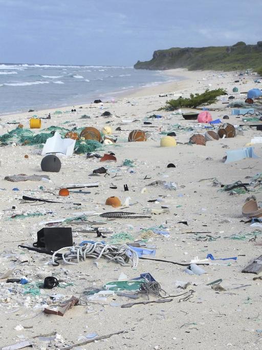 Auf dem Foto ist der Strand der unbewohnten Henderson-Insel zu sehen - verschmutzt durch angeschwemmten Plastikmüll.