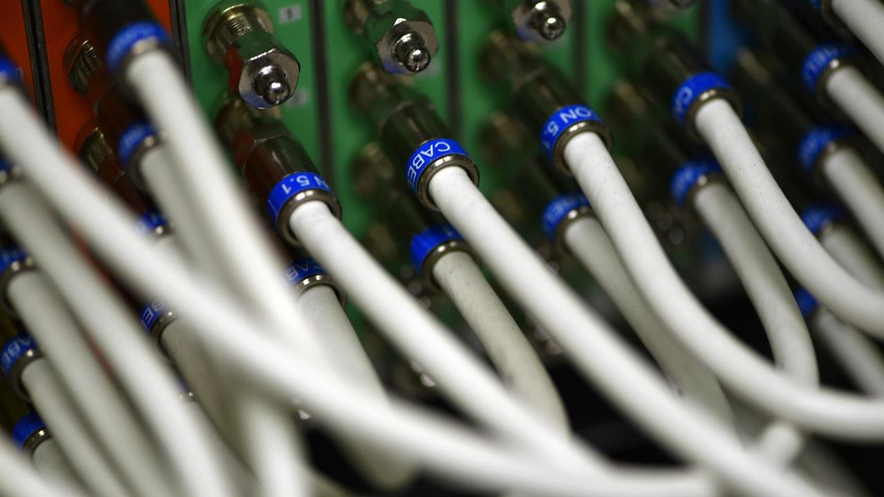 Großaufnahme von weißen Internetkabeln Großaufnahme von weißen Internetkabeln