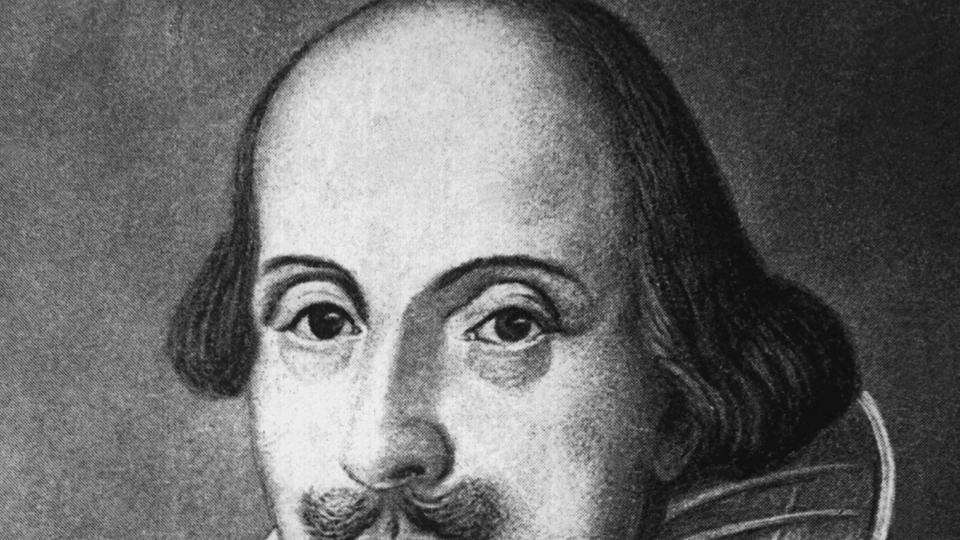 William Shakespeare in einer zeitgenössischen Darstellung. William Shakespeare in einer zeitgenössischen Darstellung.