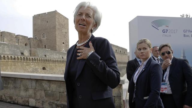 Die geschäftsführende Direktorin des Internationalen Währungsfonds (IWF), Christine Lagarde, kommt am 12.05.2017 in Bari (Italien) zum Treffen der G7-Finanzminister und -Notenbankchefs.