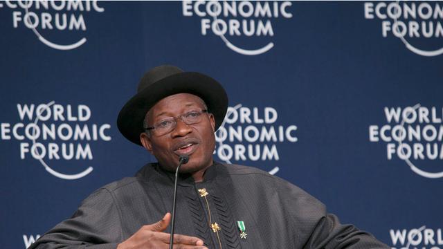 Nigerias Präsident Goodluck Jonathan beim Weltwirtschaftsforum in Abuja, Nigeria am 8. Mai 2014