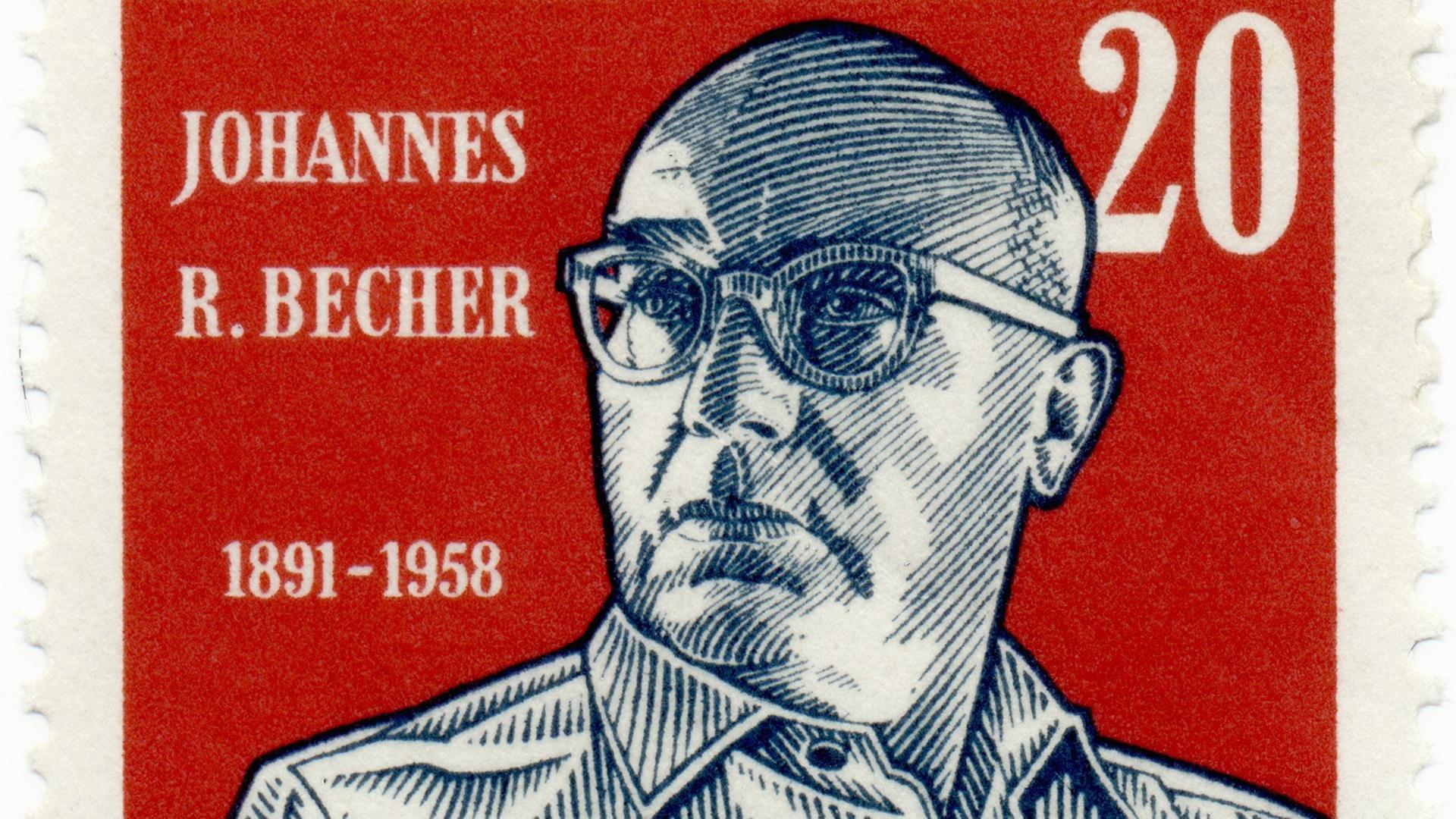 Briefmarke der DDR, Johannes Robert Becher, Texter der Nationalhymne der DDR, 1959 Briefmarke der DDR, Johannes Robert Becher, Texter der Nationalhymne der DDR, 1959