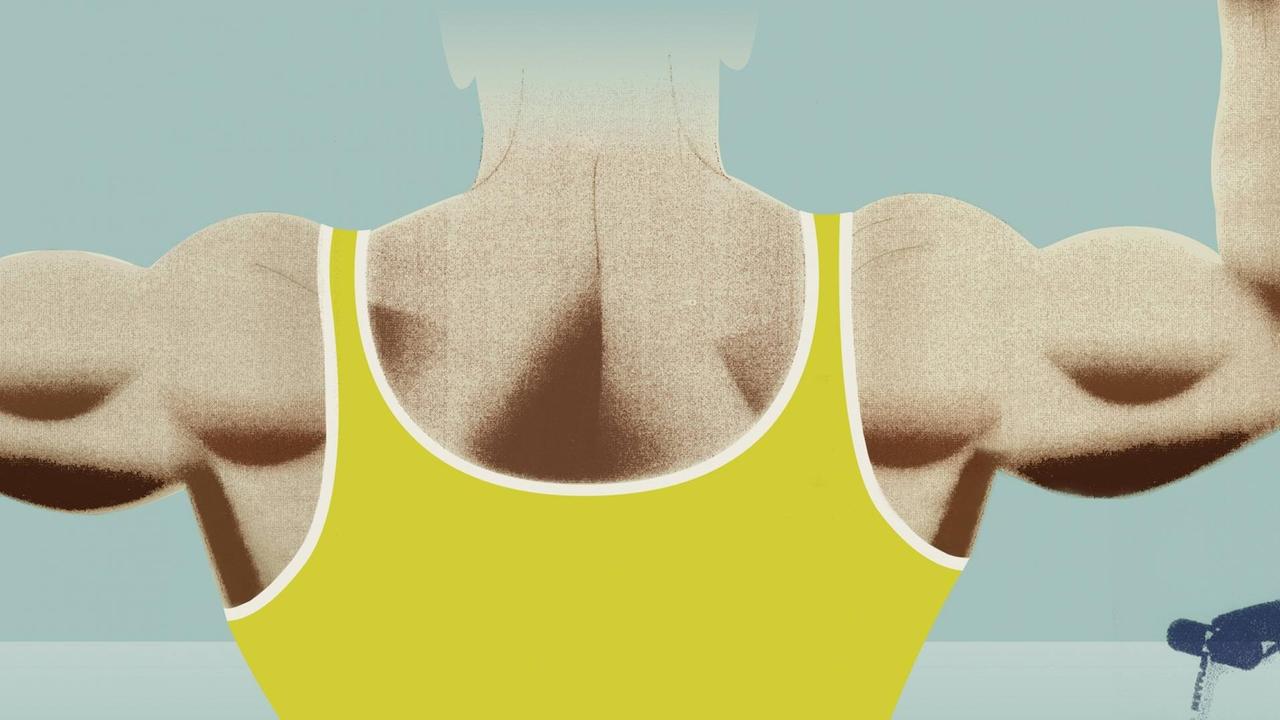 Die Illustration zeigen einen Bodybuilder, der die Rücken- und Armmuskulatur anspannt. Die Illustration zeigen einen Bodybuilder, der die Rücken- und Armmuskulatur anspannt.