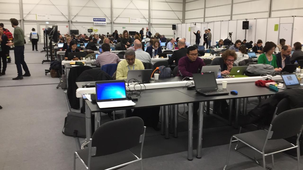 Der Presseraum auf dem Klimagipfel der Vereinten Nationen in Kattowitz Der Presseraum auf dem Klimagipfel der Vereinten Nationen in Kattowitz