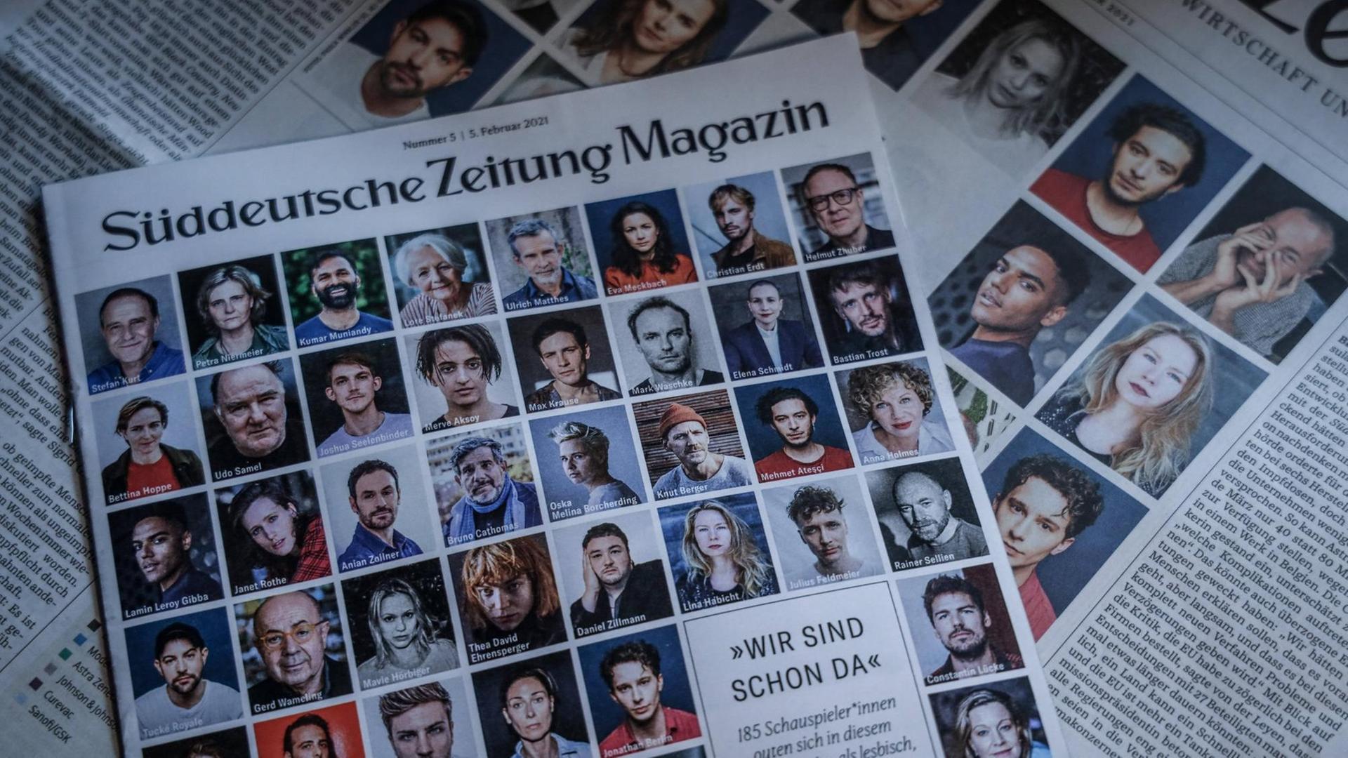 Die Titelseite des Süddeutsche Zeitung Magazin zeigt die Porträts zahlreicher Schauspieler mit dem Titel "Wir sind schon da". Die Titelseite des Süddeutsche Zeitung Magazin zeigt die Porträts zahlreicher Schauspieler mit dem Titel "Wir sind schon da".