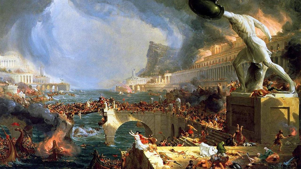 "Der Untergang des Reiches/Zerstörung Roms durch die Westgoten"; Gemälde von Thomas Cole, 1836 "Der Untergang des Reiches/Zerstörung Roms durch die Westgoten"; Gemälde von Thomas Cole, 1836