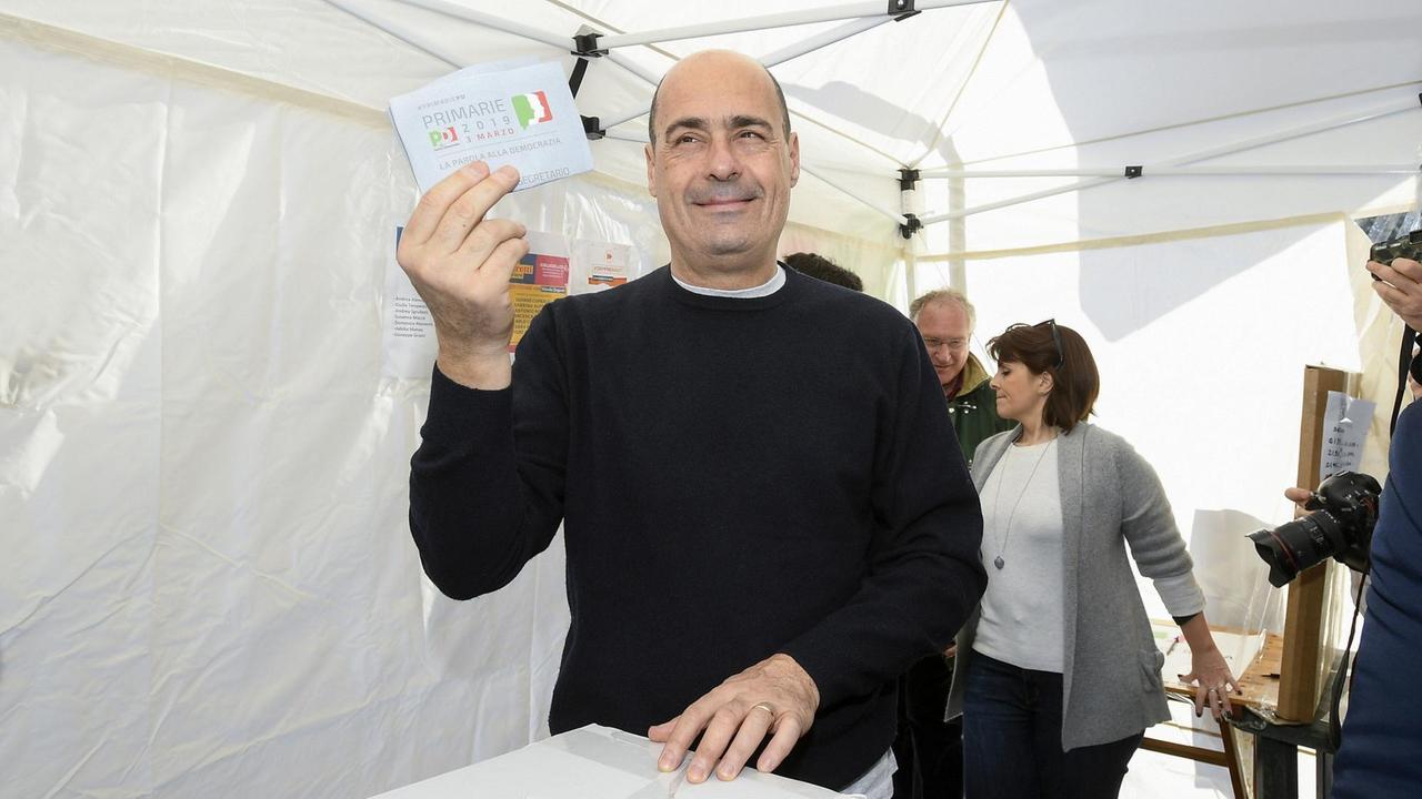 Parteiführer des Partito Democratico, Nicola Zingaretti, bei der Wahl am 3.3.2019 in Rom Parteiführer des Partito Democratico, Nicola Zingaretti, bei der Wahl am 3.3.2019 in Rom