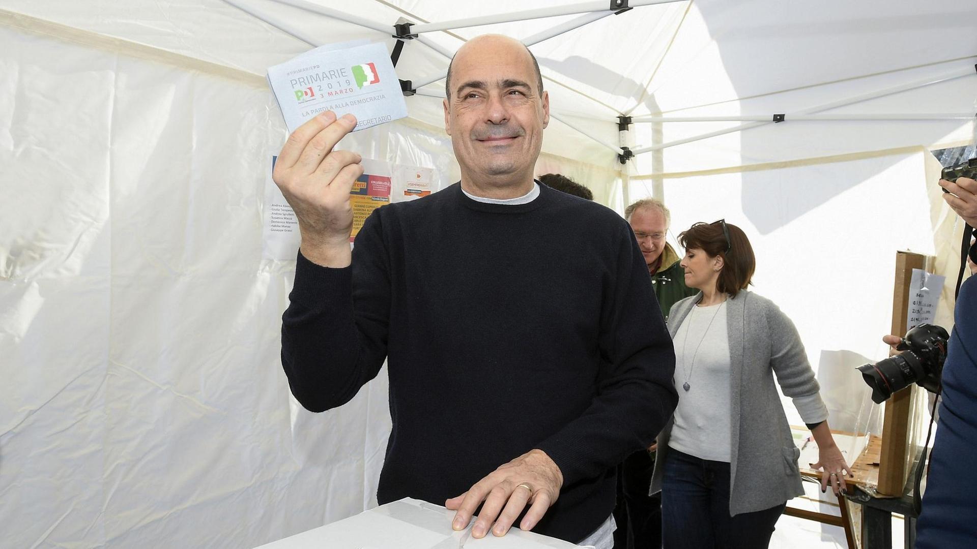Parteiführer des Partito Democratico, Nicola Zingaretti, bei der Wahl am 3.3.2019 in Rom Parteiführer des Partito Democratico, Nicola Zingaretti, bei der Wahl am 3.3.2019 in Rom