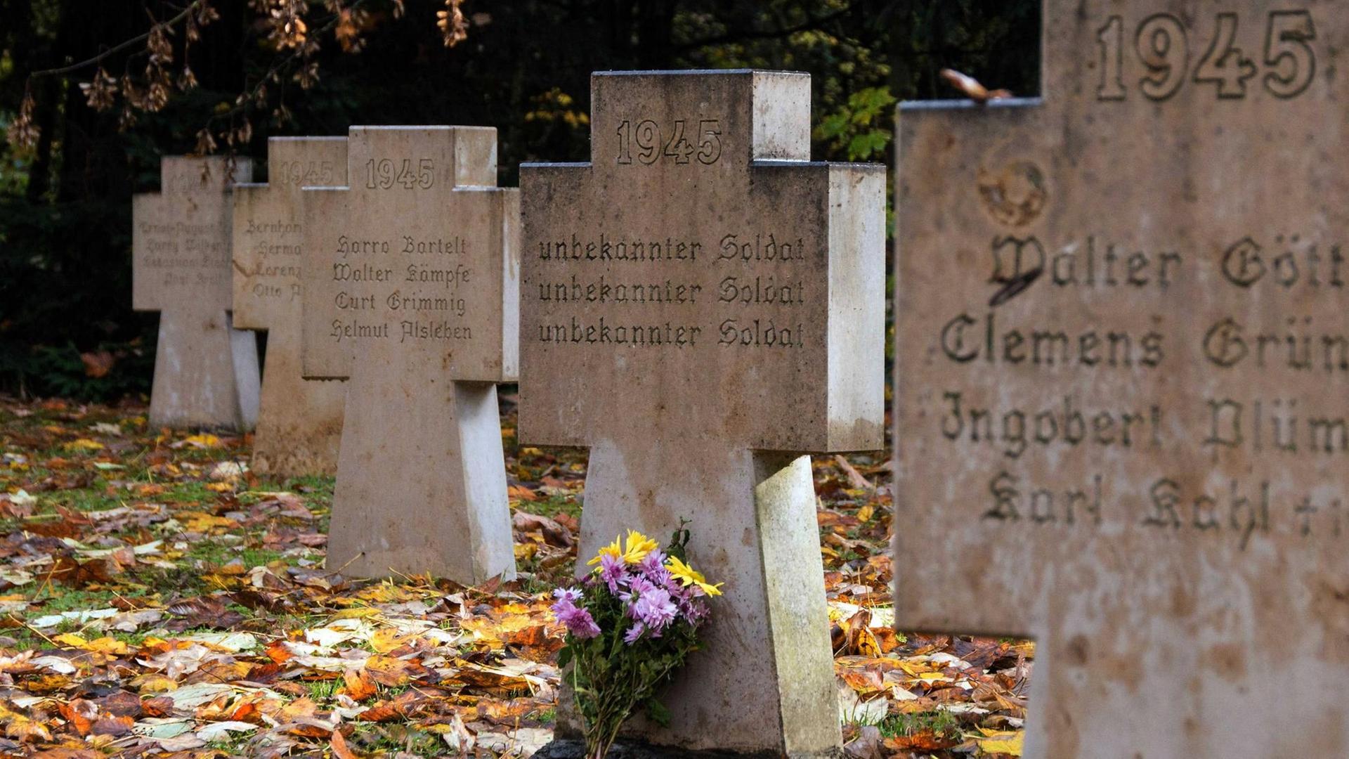 Eine Kriegsgräberstätte auf dem Westfriedhof in Magdeburg (Sachsen-Anhalt), aufgenommen am 07.11.2016. Der Volkstrauertag wird in Deutschland seit 1952 zwei Sonntage vor dem ersten Advent begangen. Er erinnert an Opfer von Gewaltherrschaften und Kriegstote aller Nationen. Eine Kriegsgräberstätte auf dem Westfriedhof in Magdeburg (Sachsen-Anhalt), aufgenommen am 07.11.2016. Der Volkstrauertag wird in Deutschland seit 1952 zwei Sonntage vor dem ersten Advent begangen. Er erinnert an Opfer von Gewaltherrschaften und Kriegstote aller Nationen.