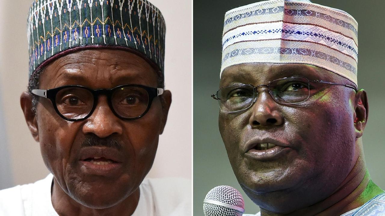 Am 16. Februar sind Präsidentschaftswahlen in Nigeria: Der amtierende Muhammadu Buhari (links) strebt eine zweite vierjährige Amtszeit an, sein Herausforderer ist der ehemalige Vize-Präsident Atiku Abubakar.
Am 16. Februar sind Präsidentschaftswahlen in Nigeria: Der amtierende Muhammadu Buhari (links) strebt eine zweite vierjährige Amtszeit an, sein Herausforderer ist der ehemalige Vize-Präsident Atiku Abubakar.