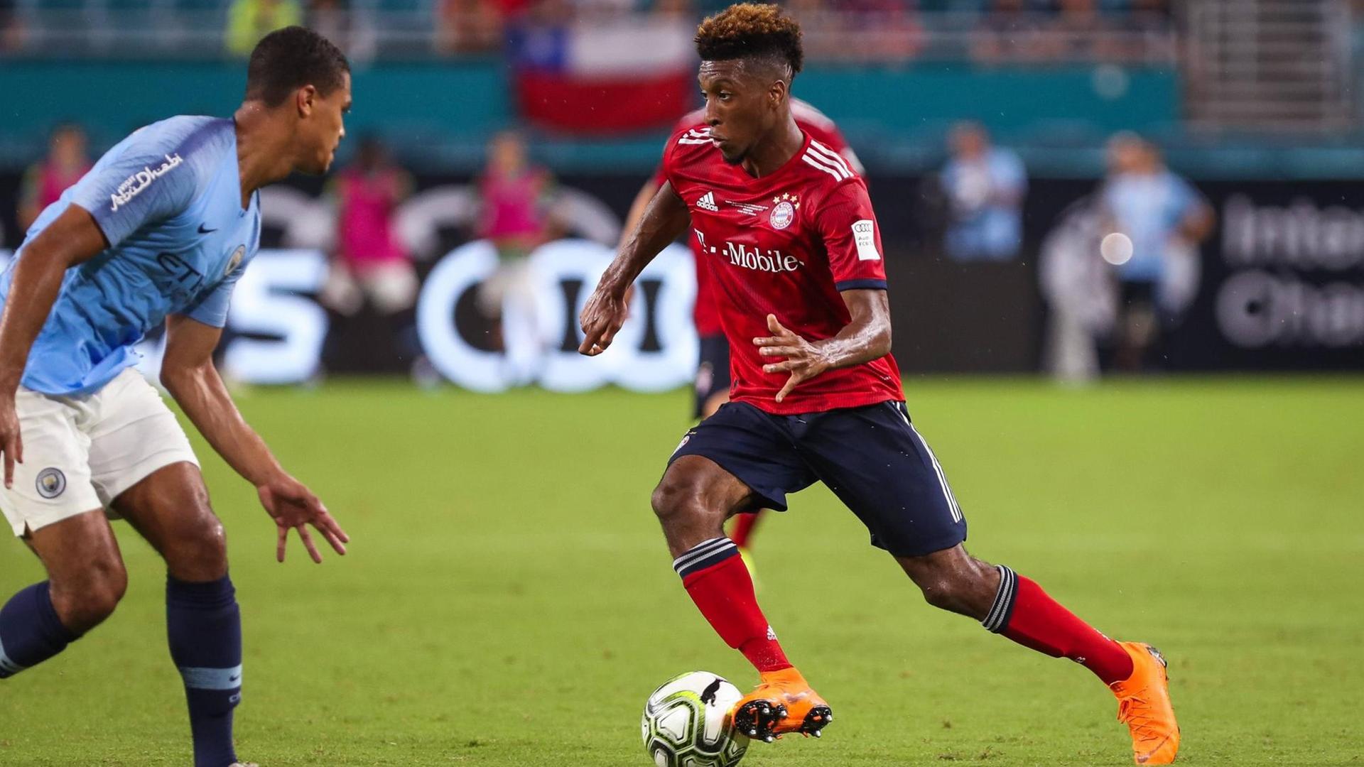 Kingsley Coman (Bayern München) im Spiel gegen Manchester City beim International Champions Cup in Miami 2018 Kingsley Coman (Bayern München) im Spiel gegen Manchester City beim International Champions Cup in Miami 2018