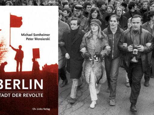 Hintergrundbild: Studentendemonstration 1968 in Berlin. Vordergrund: Buchcover