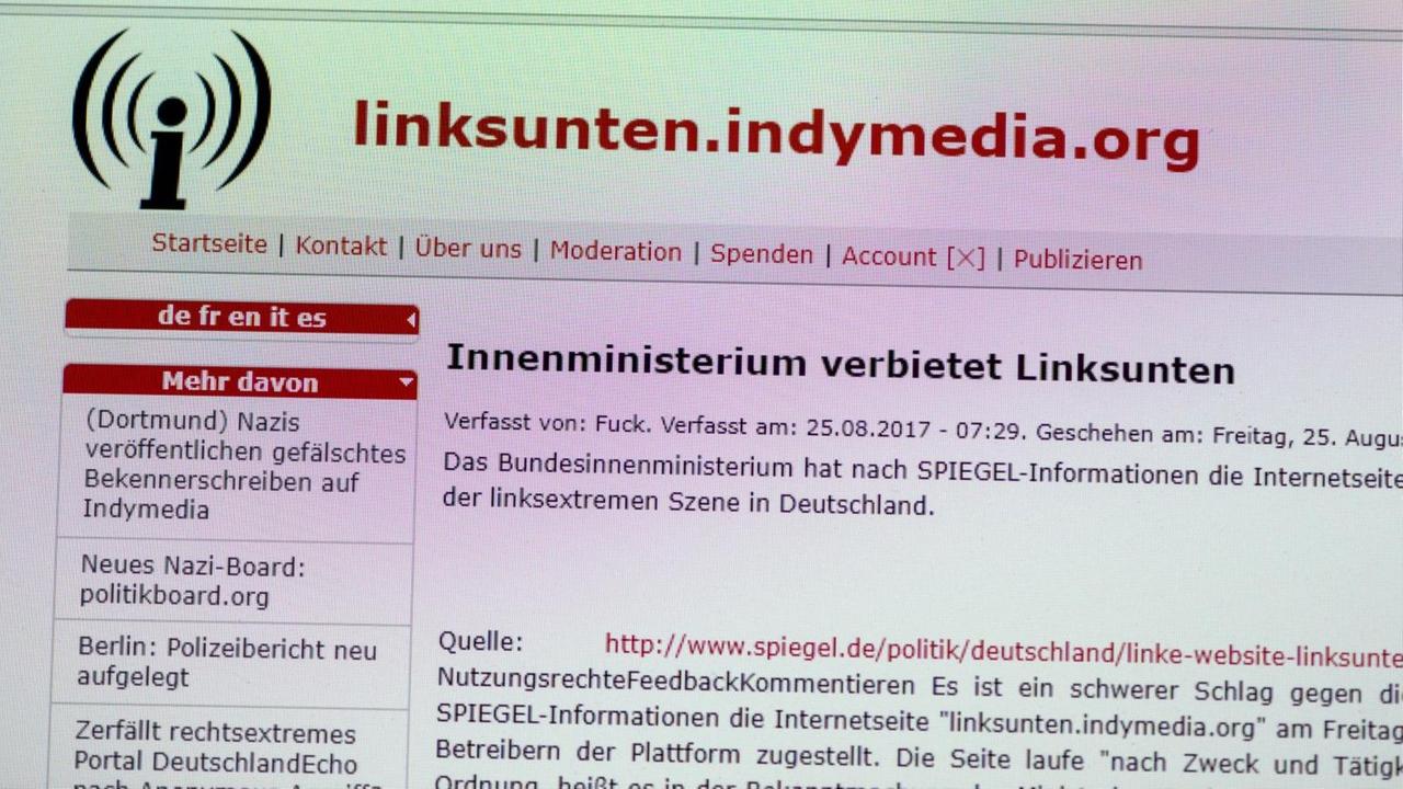 Die Aufnahme zeigt am 25.08.2017 die Internetseite «linksunten.indymedia.org» in Freiburg (Baden-Württemberg). Die Aufnahme zeigt am 25.08.2017 die Internetseite «linksunten.indymedia.org» in Freiburg (Baden-Württemberg).