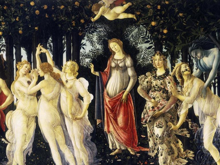 Abbildung des Gemäldes La Primavera, von Sandro Botticelli, konserviert in der Uffizien-Galerie in Florenz.