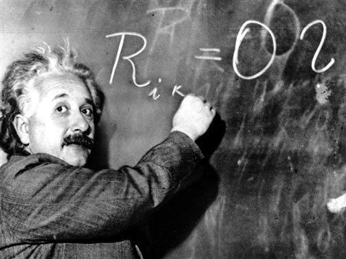 Albert Einstein schreibt am 14. Januar 1931 eine Gleichung für die Dichte der Milchstraße an eine Tafel des Carnegie-Instituts in kalifornischen Pasadena