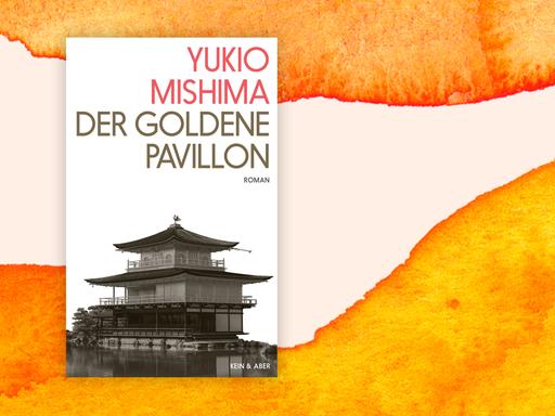 Buchcover "Der Goldene Pavillon" von Yukio Mishima vor einem grafischen Hintergrund