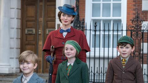 Emily Blunt is Mary Poppins, Joel Dawson is Georgie, Pixie Davies is Annabel and Nathanael Saleh is John in Disney’s MARY POPPINS RETURNS, a sequel to the 1964 MARY POPPINS, which takes audiences on an entirely new adventure with the practically perfect nanny and the Banks family.