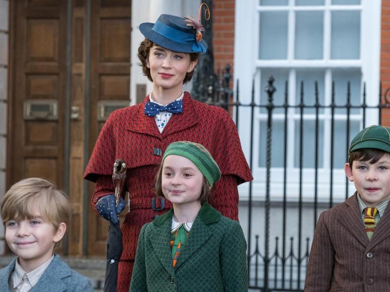 Emily Blunt is Mary Poppins, Joel Dawson is Georgie, Pixie Davies is Annabel and Nathanael Saleh is John in Disney’s MARY POPPINS RETURNS, a sequel to the 1964 MARY POPPINS, which takes audiences on an entirely new adventure with the practically perfect nanny and the Banks family.