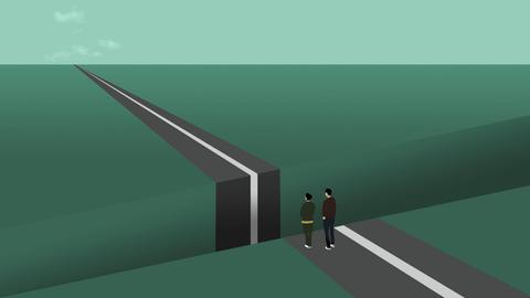 Illustration: Paar am Rand eines Straßenspaltes