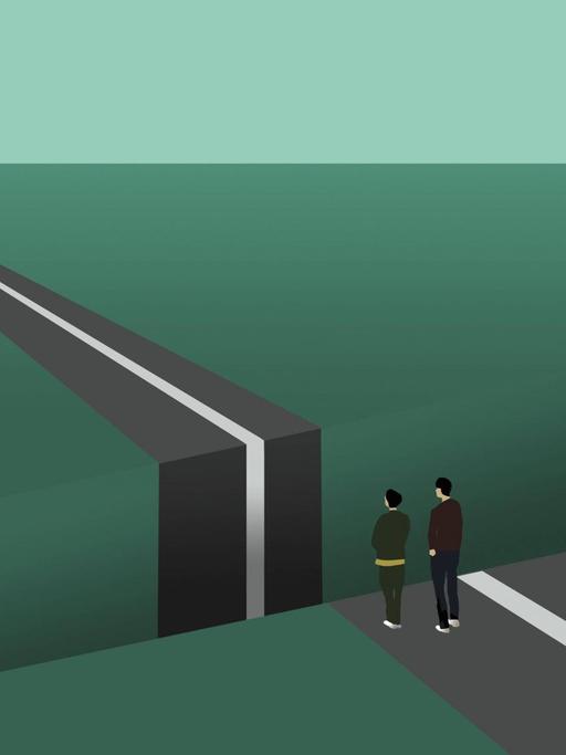 Illustration: Paar am Rand eines Straßenspaltes