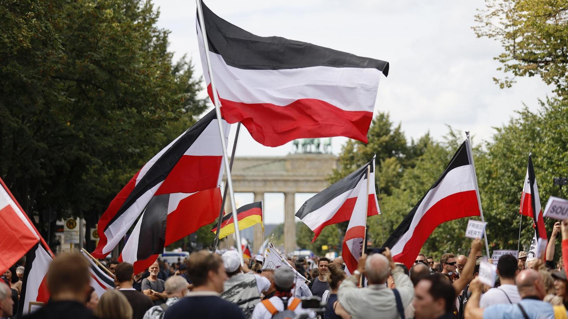 Demonstranten verschiedener Gruppierungen wie etwa der Initiative Querdenken 711 protestierten mit einer Großdemonstration in Berlin gegen die bestehenden Maßnahmen zur Eindämmung der Corona-Pandemie.t Demonstranten verschiedener Gruppierungen wie etwa der Initiative Querdenken 711 protestierten mit einer Großdemonstration in Berlin gegen die bestehenden Maßnahmen zur Eindämmung der Corona-Pandemie.t