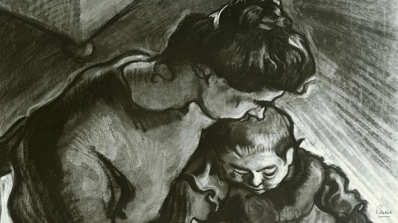 Die Aufnahme zeigt die Kohlezeichnung von Otto Pankok "Schittlacks Rosa mit Kind" von 1918 (undatiertes Handout). Die Galerie Albstadt zeigt vom 1. Juli bis zum 23. Oktober mehr als 150 Werke von Otto Pankok (1893-1966). Damit werde seine Arbeit erstmals im S