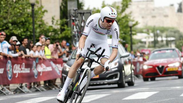 Tom Dumoulin, der Sieger des Einzelzeitfahrens des Giro d`Italia in Jerusalem
