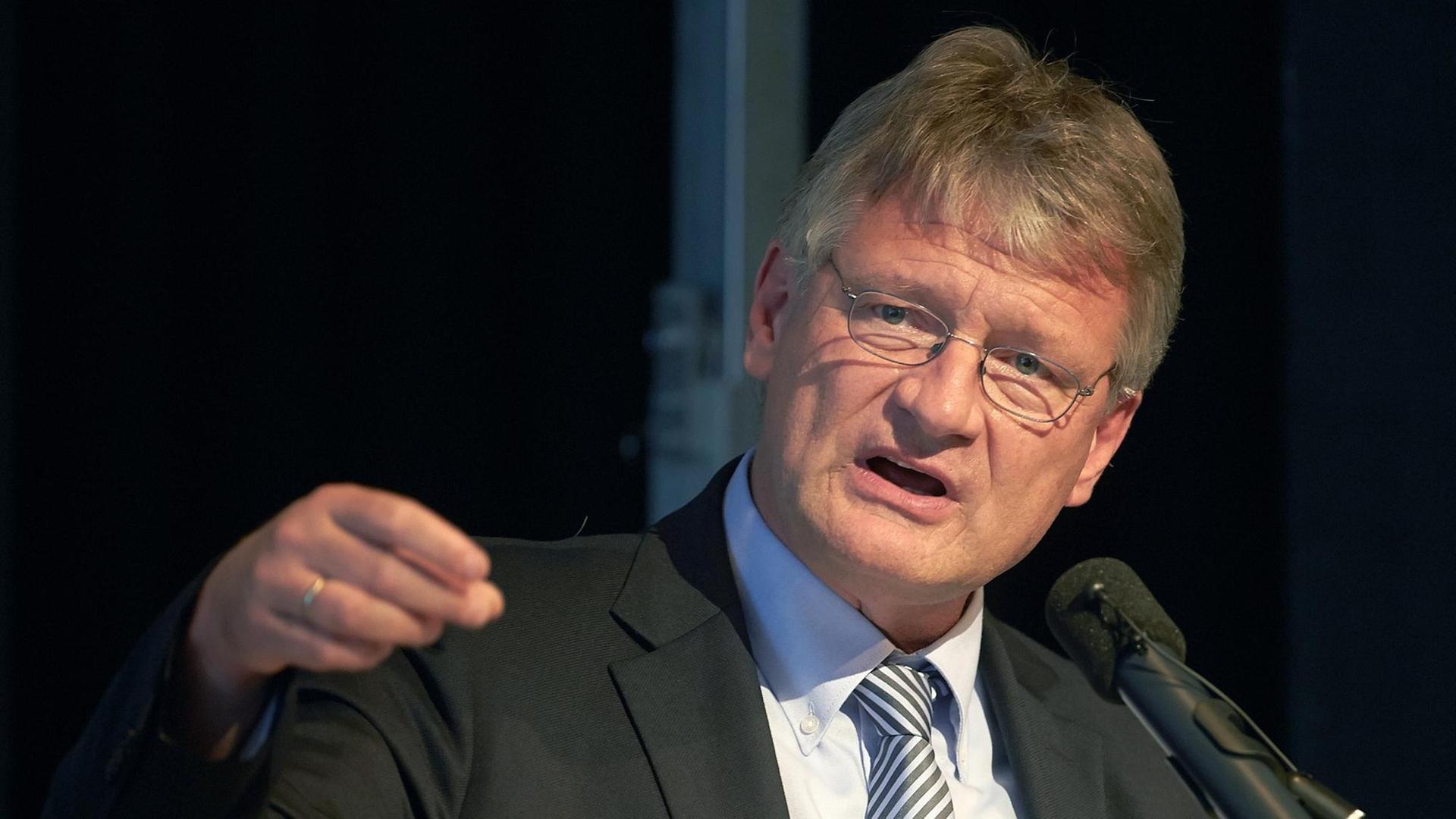 AfD-Bundessprecher Jörg Meuthen spricht am 09.07.2016 in Bingen (Rheinland-Pfalz) im Rheintal-Kongresszentrum beim Landesparteitag der AfD in Rheinland-Pfalz zu den Delegierten im Saal. AfD-Bundessprecher Jörg Meuthen spricht am 09.07.2016 in Bingen (Rheinland-Pfalz) im Rheintal-Kongresszentrum beim Landesparteitag der AfD in Rheinland-Pfalz zu den Delegierten im Saal.