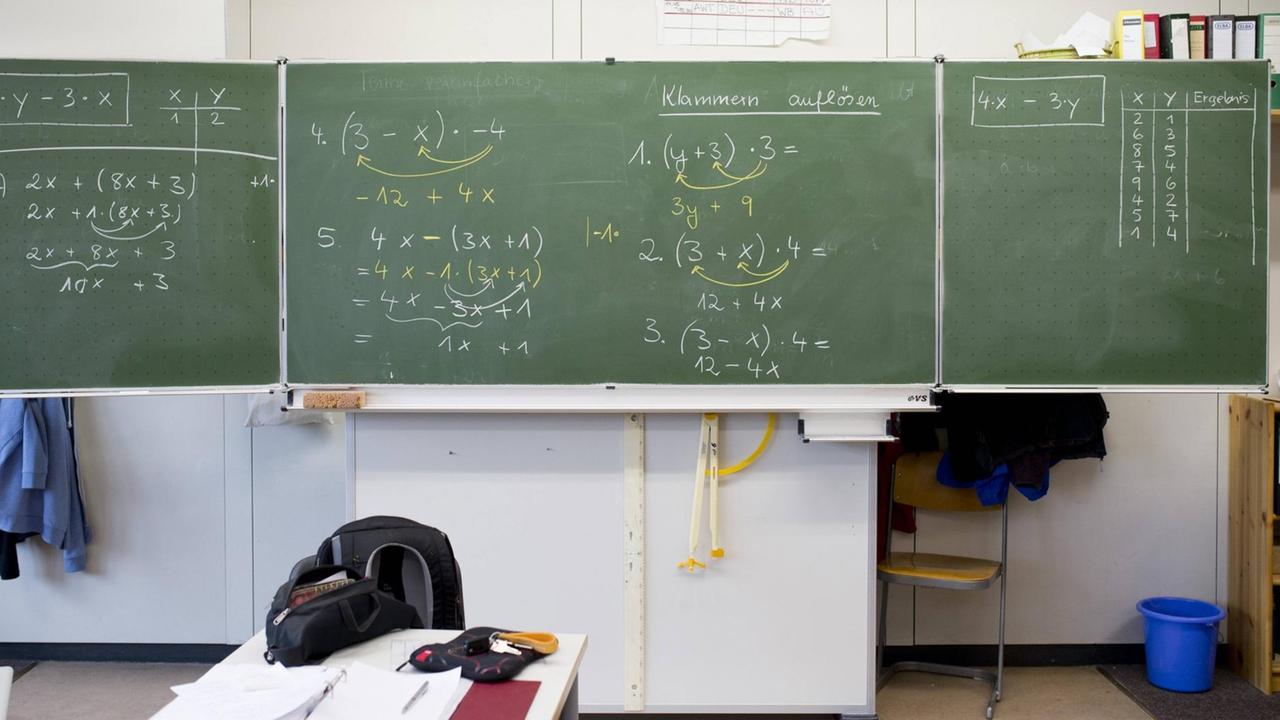 Vollgeschriebene Schultafel mit mathematischen Gleichungen. Vollgeschriebene Schultafel mit mathematischen Gleichungen.