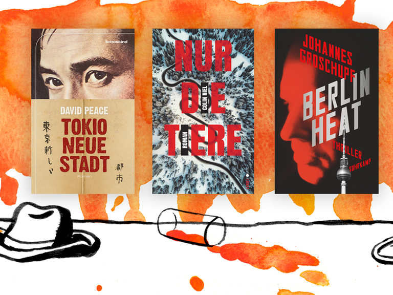 Die Cover der Top drei der Krimibestenliste: David Peace' "Tokio, neue Stadt", Colin Niels "Nur die Tiere"  und Johannes Groschupfs "Berlin Heat" 