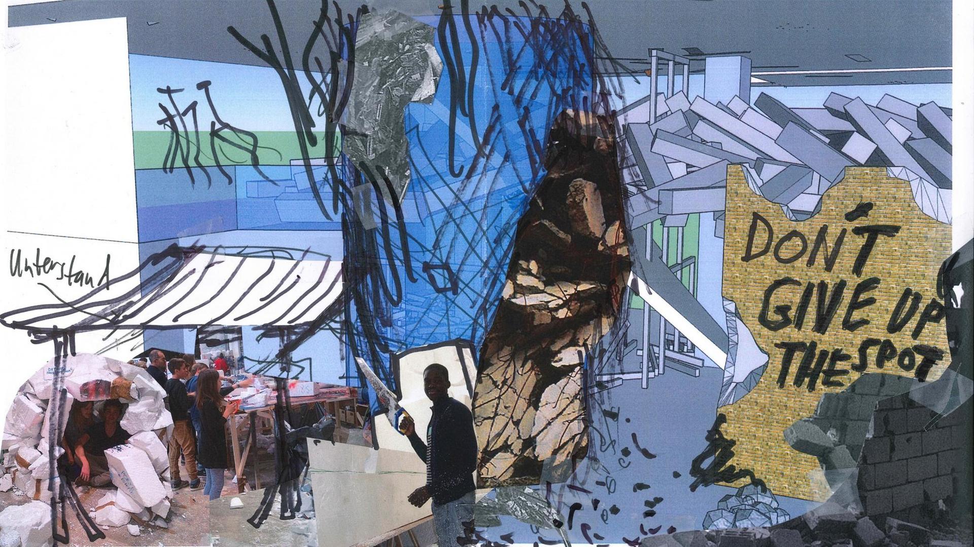 Der Sketch "Never Give Up The Spot" von 2017 von Thomas Hirschhorn Der Sketch "Never Give Up The Spot" von 2017 von Thomas Hirschhorn