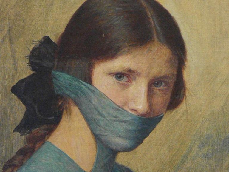Ölbild einer Frau mit Mundschutz von Markus Schinwald