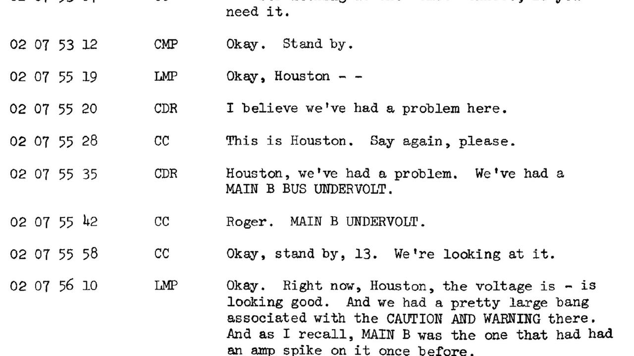 "Houston, we've had a problem." Einer der berühmtesten Sätze der Raumfahrtgeschichte im Funkprotokoll "Houston, we've had a problem." Einer der berühmtesten Sätze der Raumfahrtgeschichte im Funkprotokoll