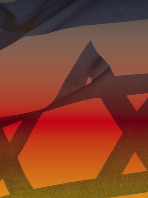 Zu sehen ist die israelische Nationalfahne, die durch einen schwarz-rot-goldenen Farbverlauf überlagert wird