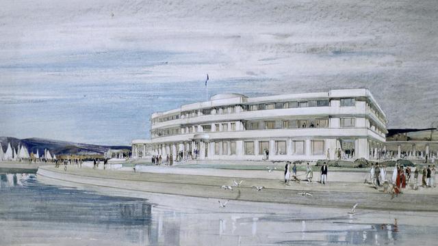 Illustration des Midland Hotels mit Strandansicht.