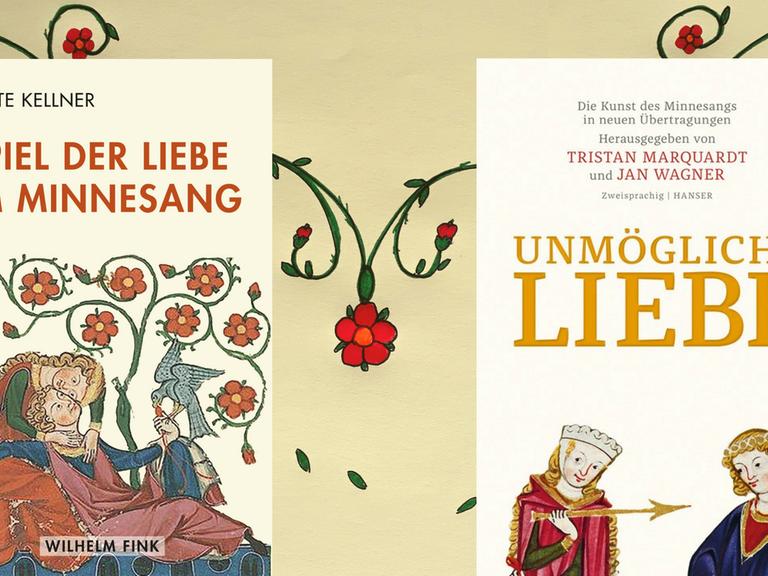 Buchcover links: Beate Kellner: "Spiel der Liebe im Minnesang", Buchcover rechts: Tristan Marquardt/Jan Wagner (Hrsg.): "Unmögliche Liebe. Die Kunst des Minnesangs in neuen Übertragungen"