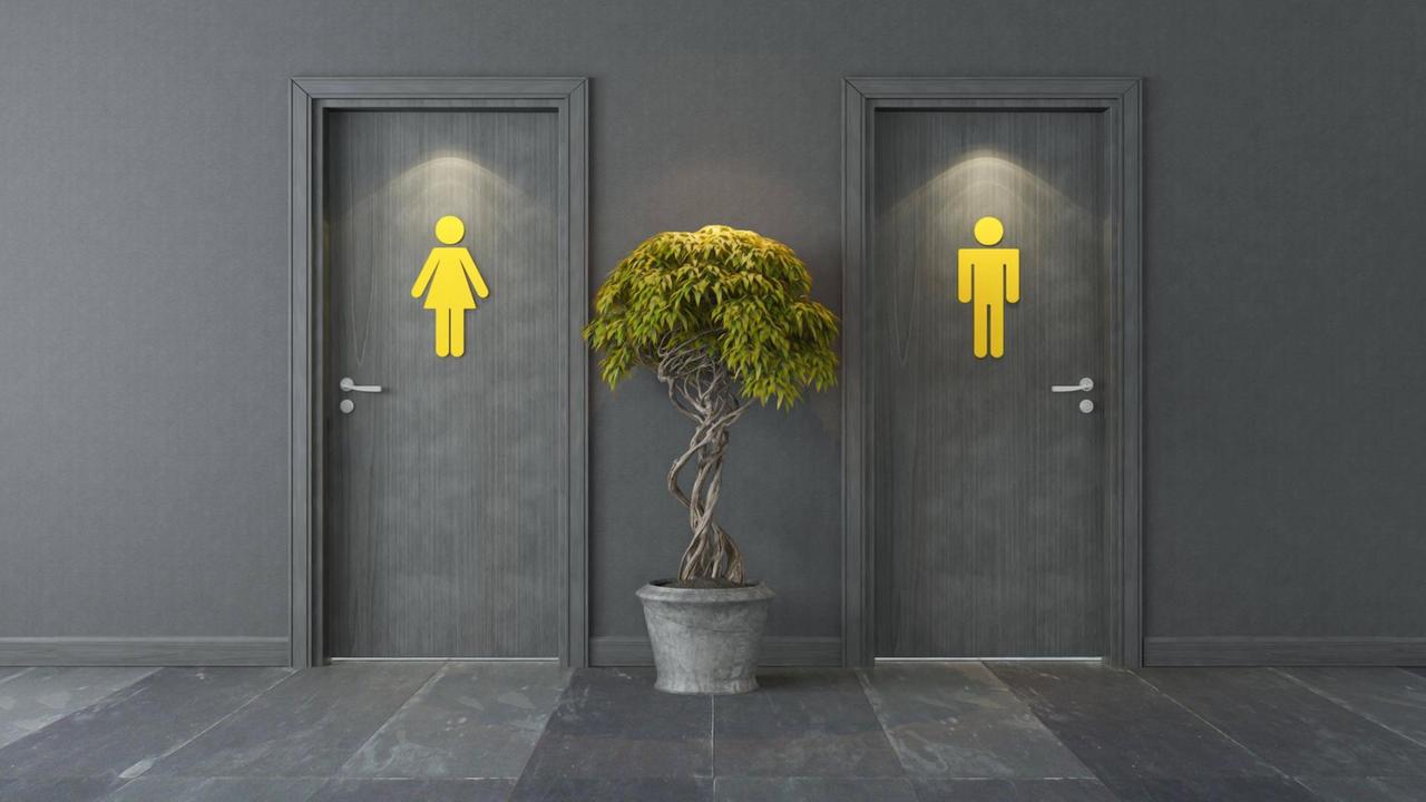Zwei Türen mit jeweils einem gelben Zeichen, welches für Männer oder Fr...</p>

                        <a href=