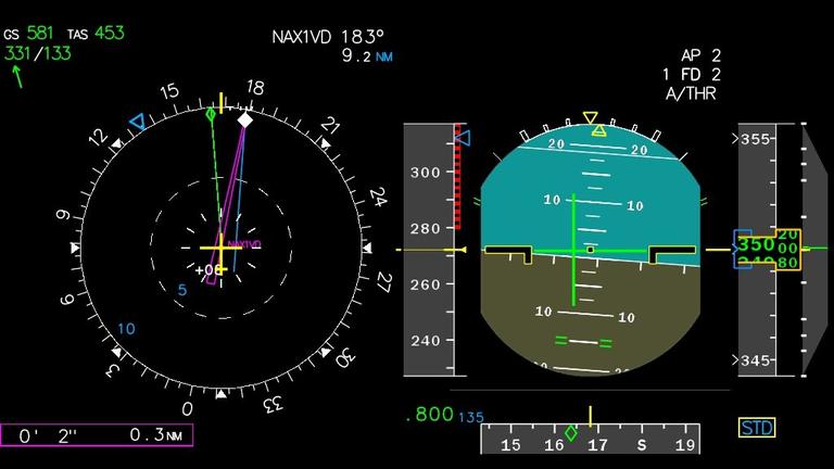 Flugsimulator: Ein Einflug in eine gefährliche Wirbelschleppe steht unmittelbar bevor. Flugsimulator: Ein Einflug in eine gefährliche Wirbelschleppe steht unmittelbar bevor.