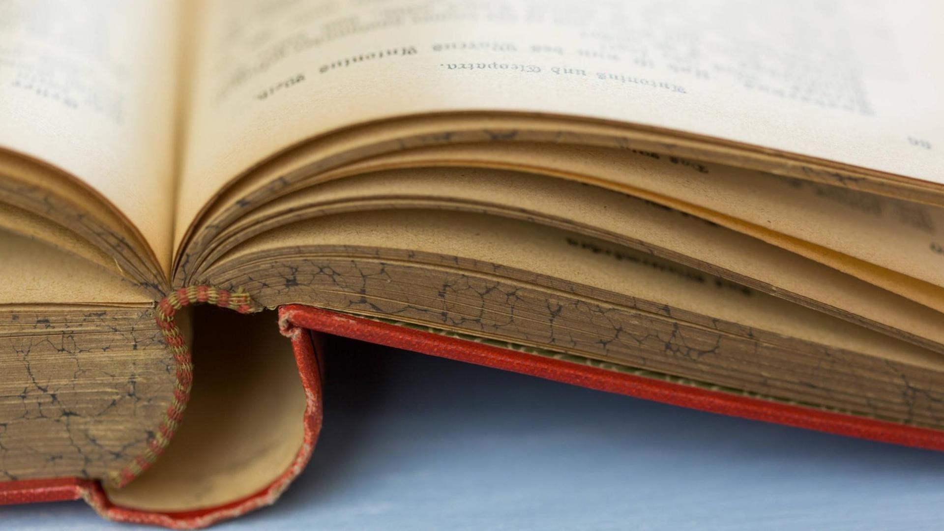 Corner of the page of an aged open vintage hardcover book with yellowed pages in a close up selective focus view Corner of the page of an aged open book Copyright: xJuliaxPfeiferx