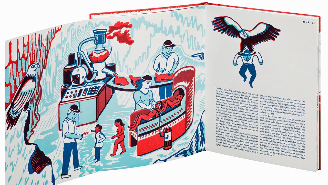 Eindruck von dem Kinderbuch "Neon Pantheon. Die Welt der griechischen Götter" von Nadine Prange (Illustration) und Katja Barthel (Text) Eindruck von dem Kinderbuch "Neon Pantheon. Die Welt der griechischen Götter" von Nadine Prange (Illustration) und Katja Barthel (Text)