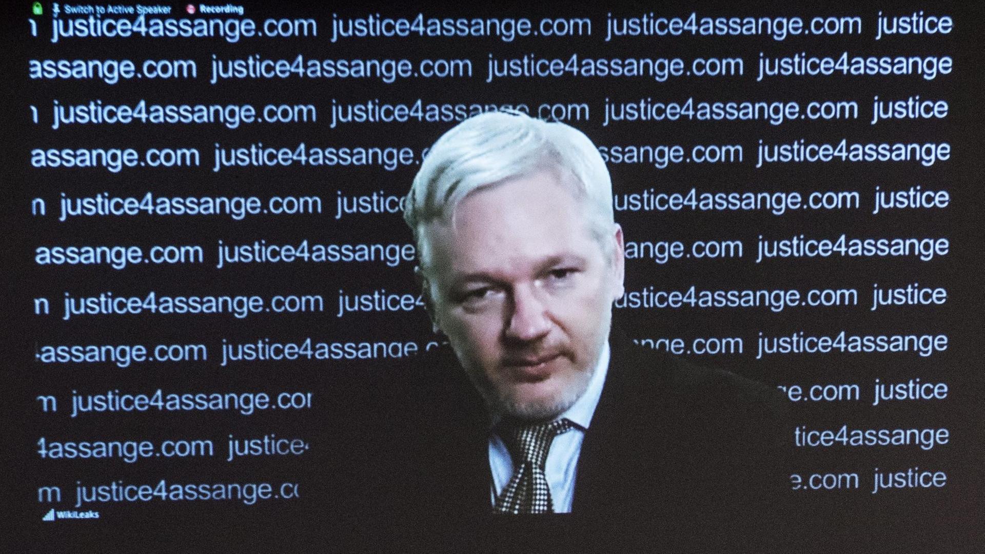 Wikileaks-Gründer Julian Assange spricht nach der Bekanntgabe des UNO-Gutachtens per Videoübertragung auf einer Pressekonferenz.