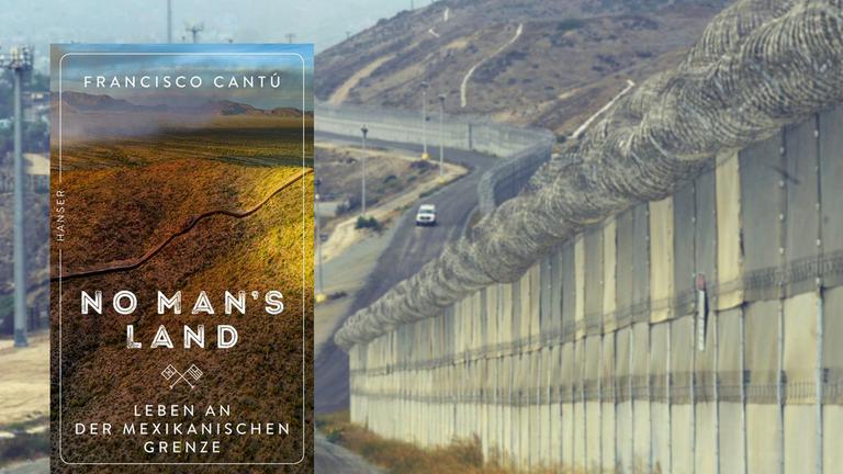 Hintergrundbild: US-Grenzfahnder fahren in einem Auto an Mauern und Befestigungen an der Grenze zu Mexiko entlang, bei Otay Mesa, Kalifornien, USA, am 14. Oktober 2010. Vordergrund: Buchcover.
