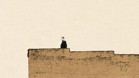 Mann hinter Mauer (Illustration)