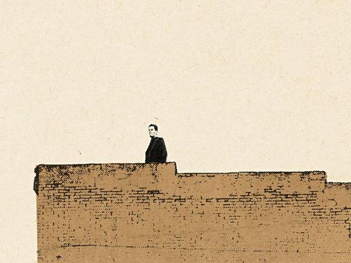 Mann hinter Mauer (Illustration)