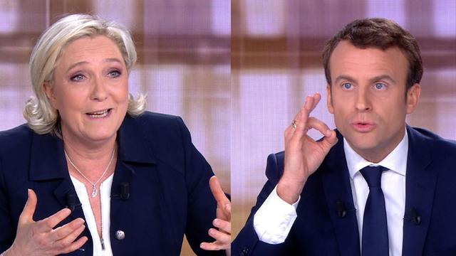 Fernsehduell zwischen Marine Le Pen vom rechtsnationalen Front National und ihrem Gegner, dem Unabhängigen Emmanuel Macron, am 3.5.2017.