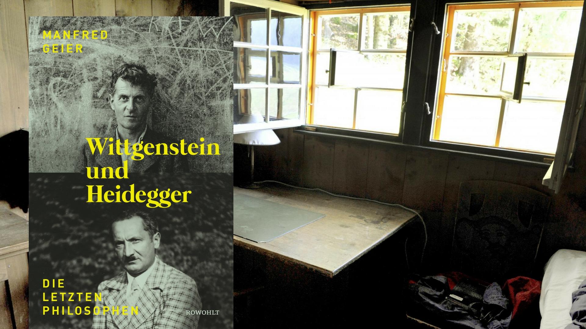Cover von "Wittgenstein und Heidegger" vor dem Schreibtisch von Martin Heidegger in der Berghütte des Philosophen im Schwarzwald. Cover von "Wittgenstein und Heidegger" vor dem Schreibtisch von Martin Heidegger in der Berghütte des Philosophen im Schwarzwald.