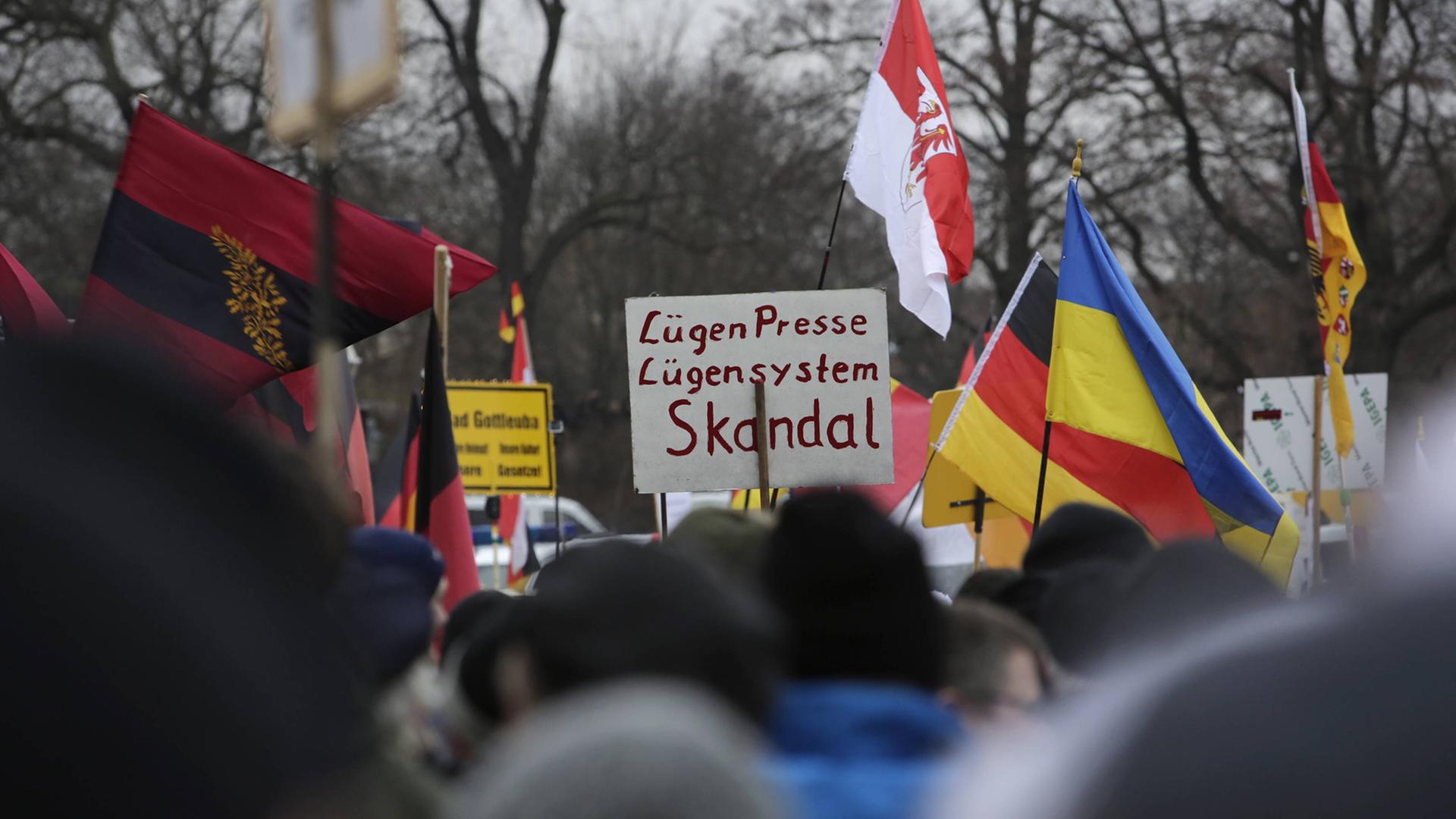 Pegida-Anhänger während einer Demonstration in Dresden am 25. Januar 2015. Pegida-Anhänger während einer Demonstration in Dresden am 25. Januar 2015.