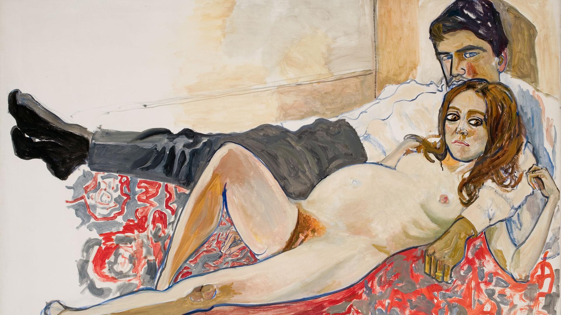Alice Neel: Pregnat Julie and Algis, 1967. Öl auf Leinwand. Alice Neel: Pregnat Julie and Algis, 1967. Öl auf Leinwand.