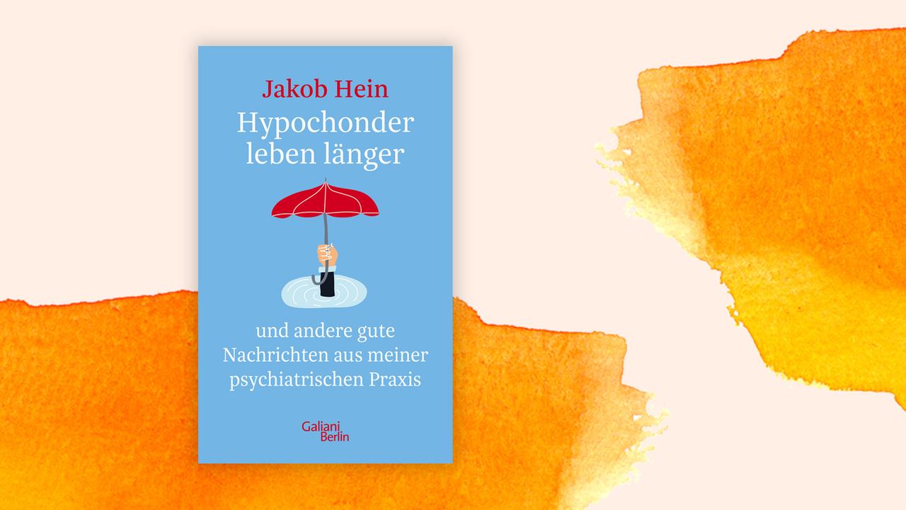 Das Cover von Jakob Heins Buch "Hypochonder leben länger" auf orange-weißem Hintergrund